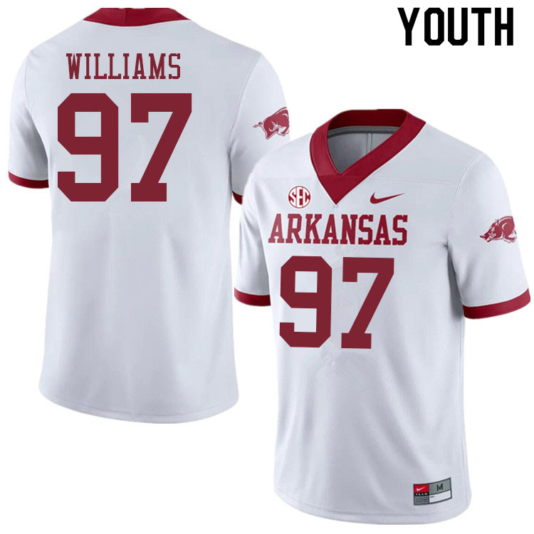 Youth #97 Jalen Williams Arkansas Razorbacks College Football Jerseys Sale-Alternate White